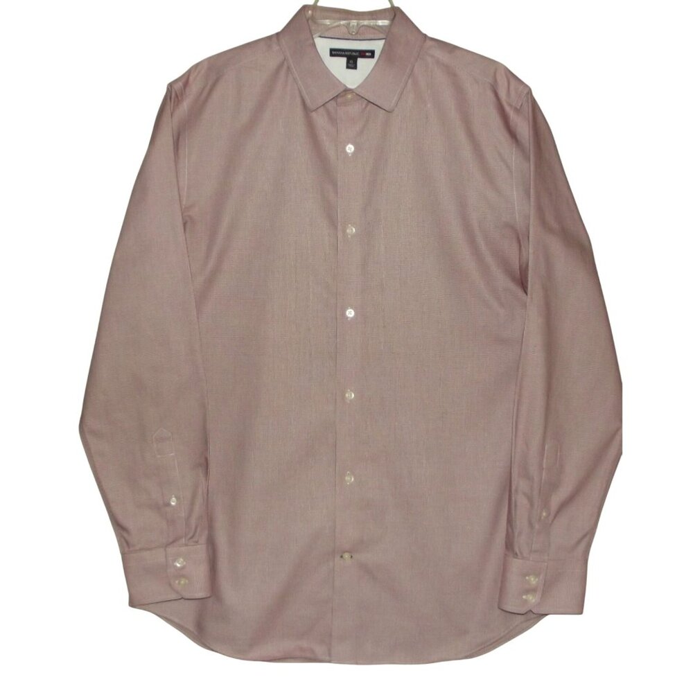Banana Republic Shirt Mens XL Red Wine Button-Down mini check slim fit no iron